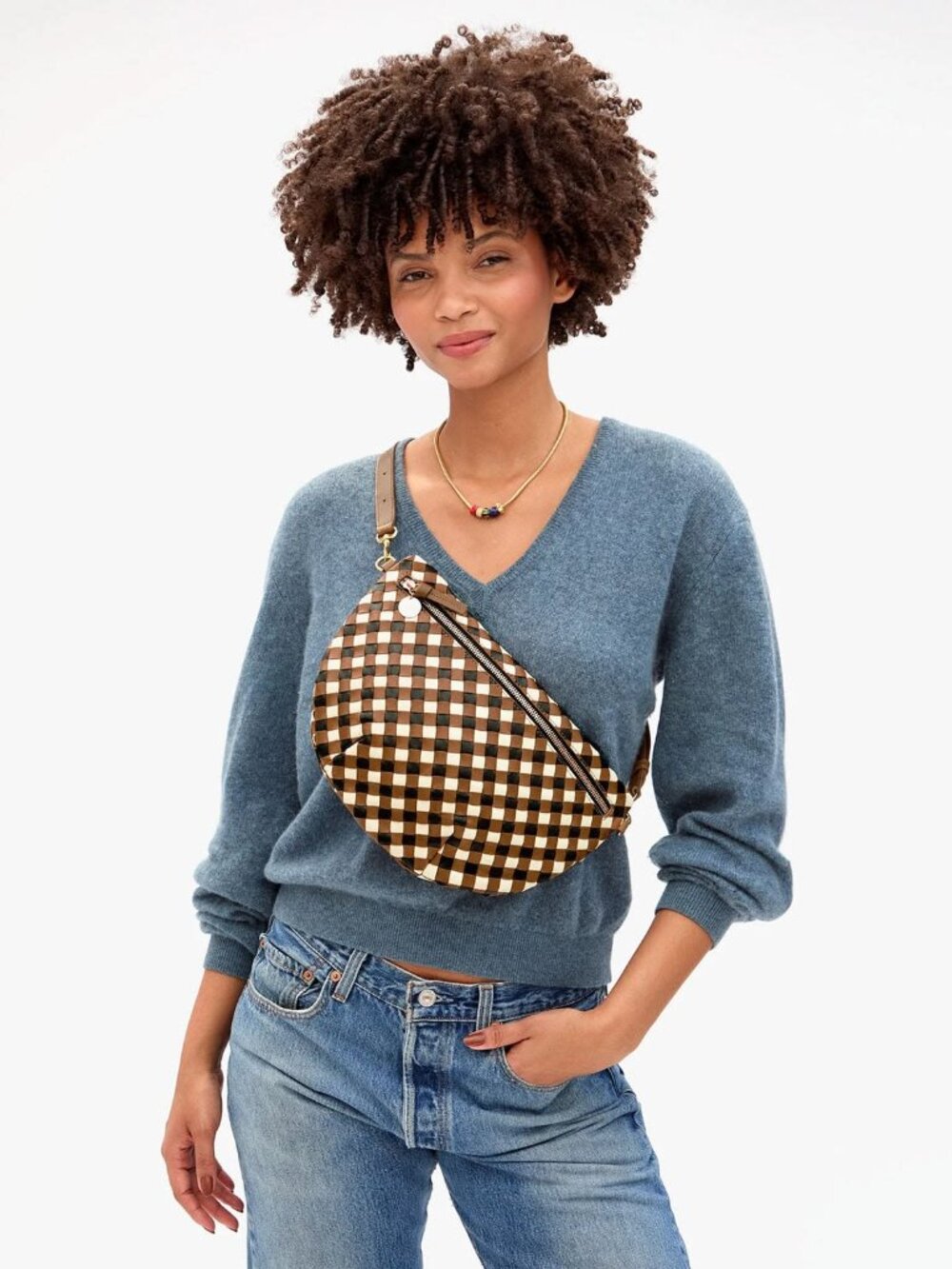 NWT Clare V. Grande Fanny in Oat Gingham Woven Leather -- RARE/SOLD OUT